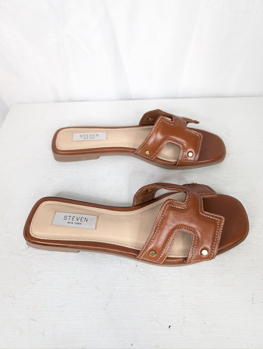 Steve Madden Harlien Cognac Faux Leather Slide Sandals - Size 7.5 - Picture 3 of 7
